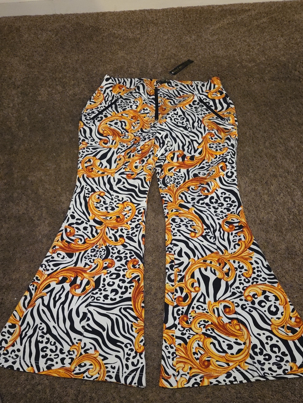Zebra & Gold Scroll Flare Pants
